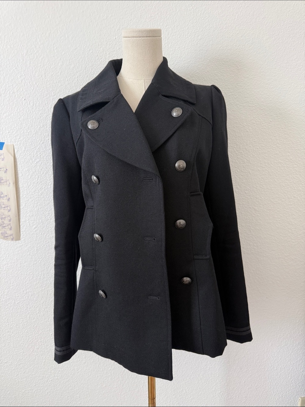 John Varvatos x Converse Black Double-Breasted Peacoat Size M